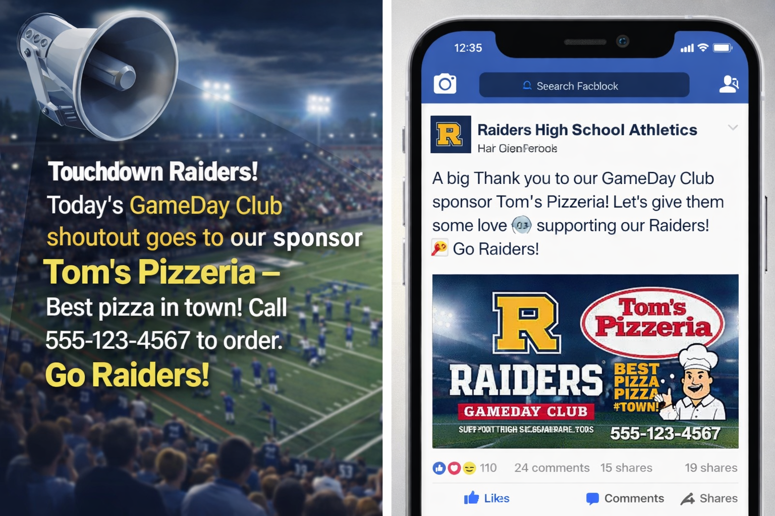 Sample loudspeaker shout out and social media shout out